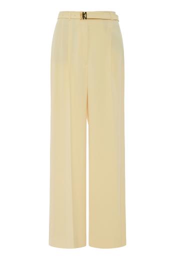 Eclair belted crepe pants in pale yellow 