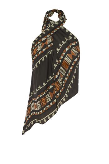 Ancestral printed silk halter top in forest green 
