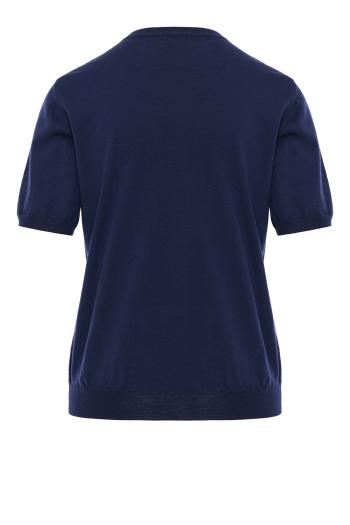 Silk-paneled wool sweater in navy