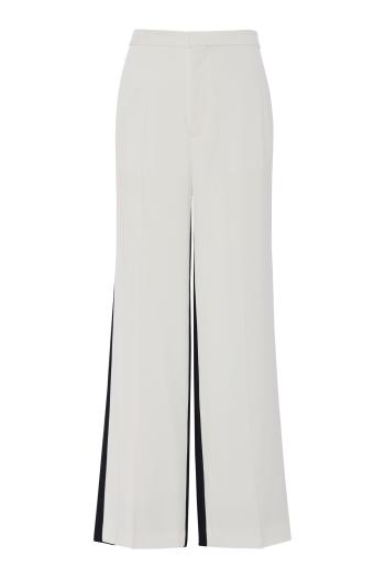 Two-tone silk-blend wide leg pants in parchment/black