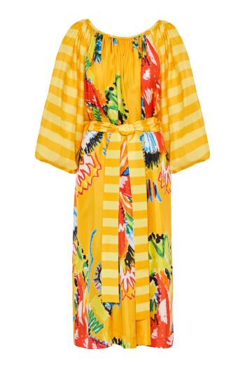 Reggina printed silk maxi dress in peponi yellow 
