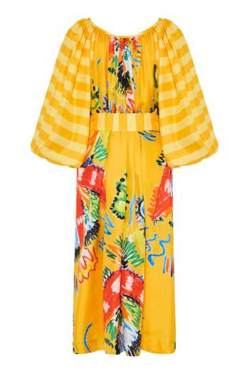 Reggina printed silk maxi dress in peponi yellow 