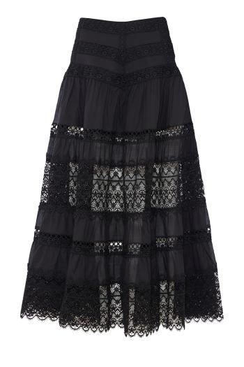 Serza lace-paneled cotton midi skirt in black 