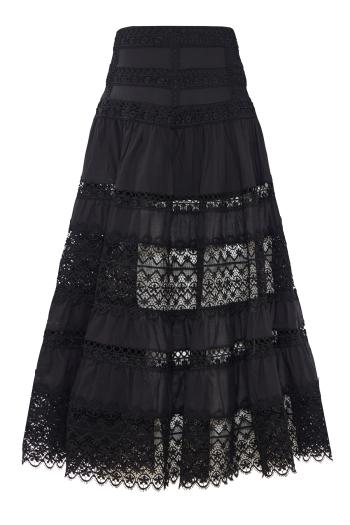 Serza lace-paneled cotton midi skirt in black 