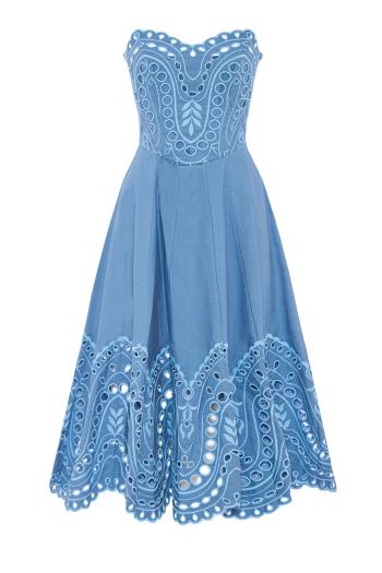 Marlin broderie cotton-blend midi dress in azul 