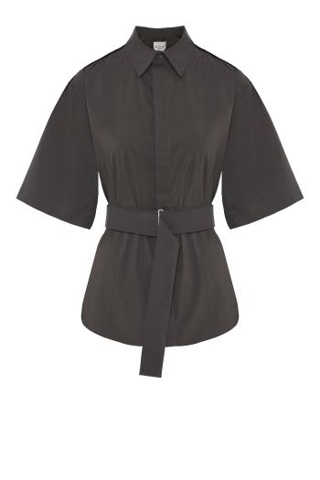 Mercella belted cotton short sleeve shirt in mink 