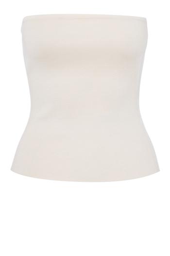 Knitted strapless silk top in white 