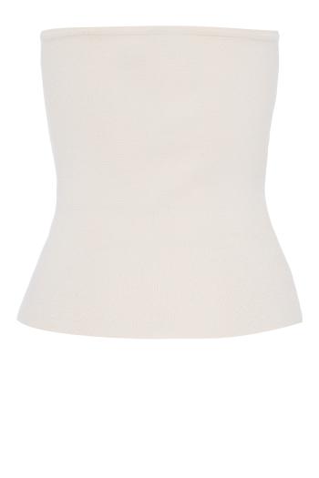 Knitted strapless silk top in white 
