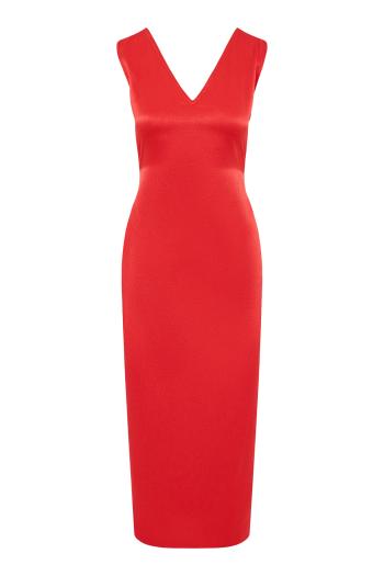 Cactus bow-back satin midi dress in red 