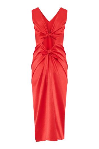 Cactus bow-back satin midi dress in red 