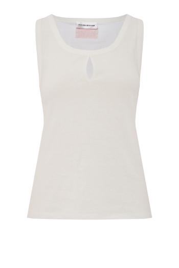 Split cotton and linen tank top in white