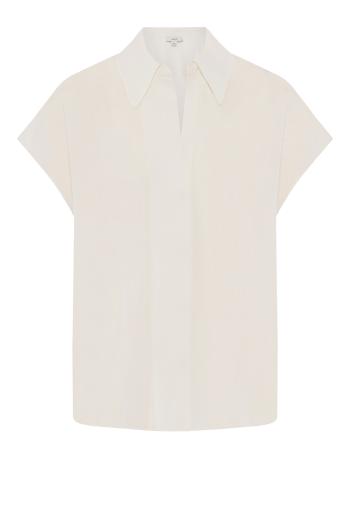 Stretch-Silk Hidden-Placket Cap-Sleeve Blouse in chalk