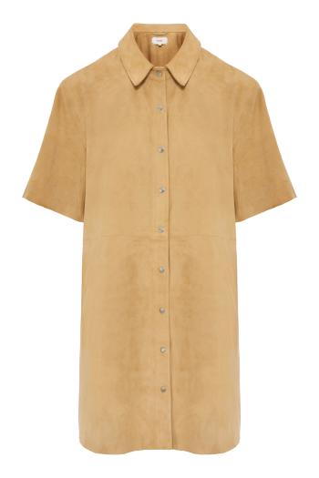 Chloe suede mini shirt dress in fawn
