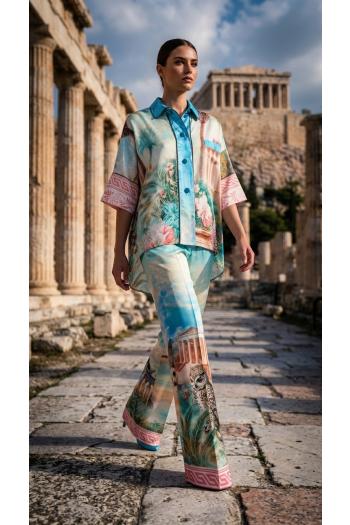 F.R.S. Special Edition - Cariddi printed silk-blend men's shirt in owl blue 