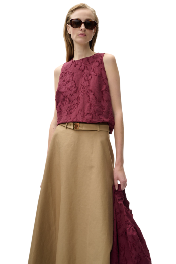 Ezia cotton-poplin midi skirt in beige 