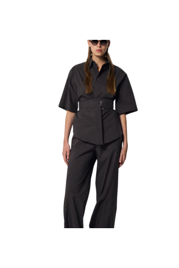 Mercella belted cotton top in mink 