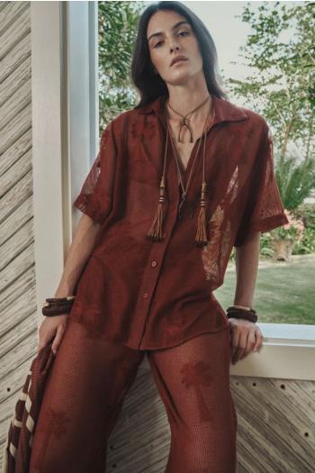 Salty cotton-mesh shirt in marsala 