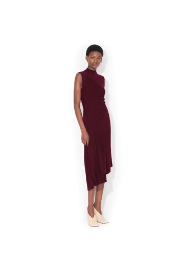 Sculpt knitted wool maxi dress in burgundy 
