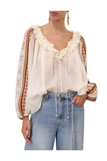 Aster embroidered ramie blouse in cream 