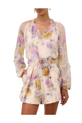 Luna printed chiffon blouse in dahlia 