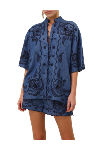 Aster embroidered denim shirt in blue 