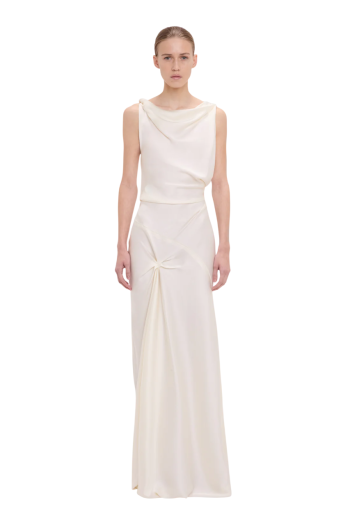 Textured-satin midi dress in blossom