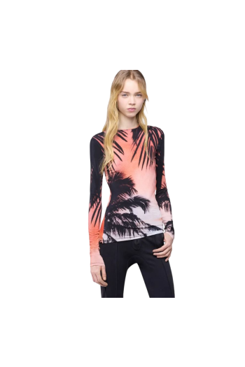 Printed jersey top in orange 