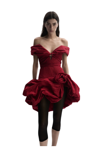 Signature draped mini dress in red