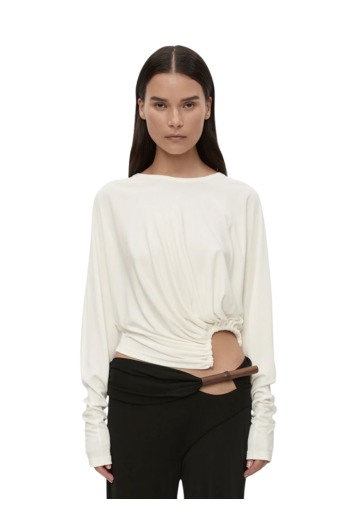 Manto ruched jersey top in white 