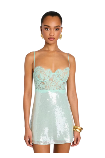 Alixandra paillettes-embellished lace mini dress in mint 