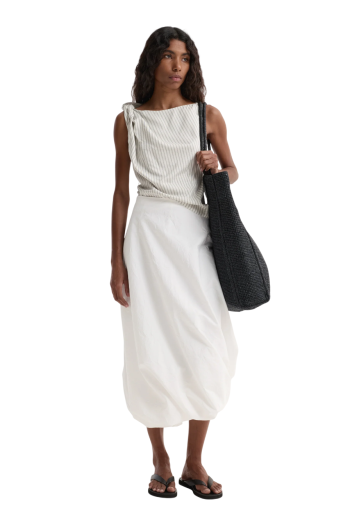 Striped draped silk and cotton top in stripe 