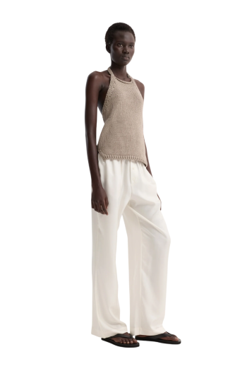 Chunky knitted halterneck top in stone