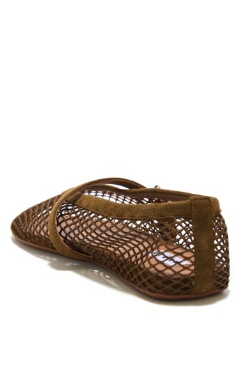 Le Ballerine fishnet suede flats in vert kaki 
