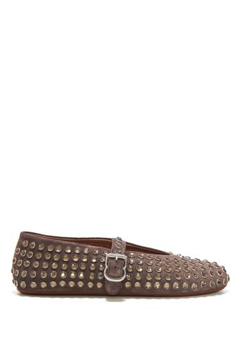Embellished leather ballerinas in brun