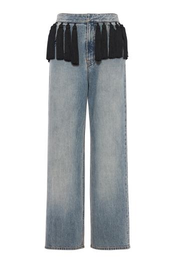 Tasseled denim pants in blue