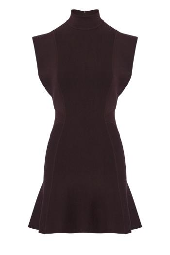 Aubergine silk knit short dress in aubergine 