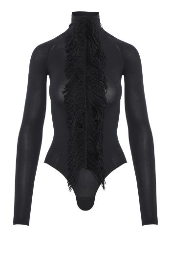 Fringed bodysuit in black