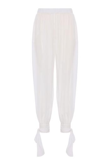 Noor silk-blend tie-up pants in white 