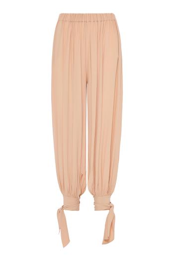 Noor silk-blend tie-up pants in peach 