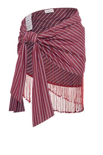 Dolly fringed striped cotton pareo in rouge noir