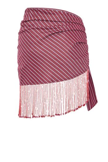 Dolly fringed striped cotton pareo in rouge noir