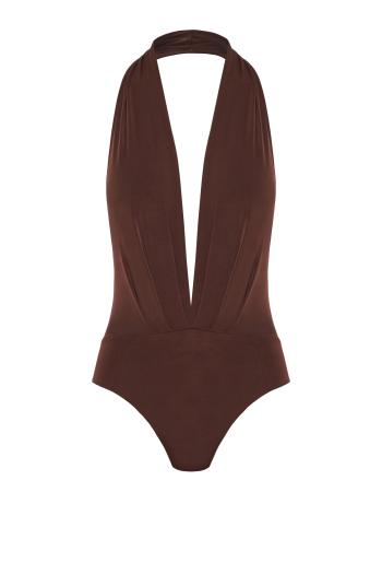 Zendaya crepe bodysuit in brown 