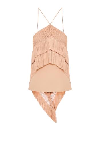 Reina fringed halterneck top in peach
