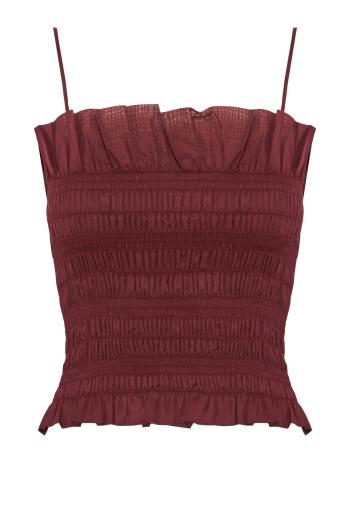 Suri smocked cotton top in rouge noir  