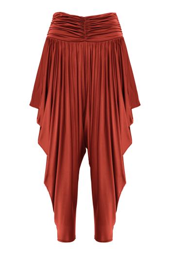 Pleated jersey pants in rouge ochre 