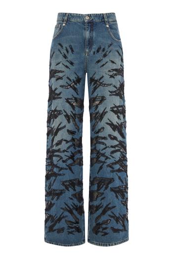 Embroidered denim jeans in ice blue 
