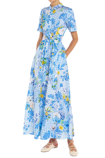 Como printed cotton poplin maxi dress in blueberry 