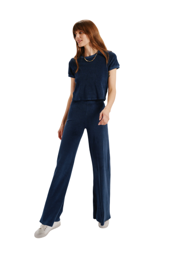 Zephyra cotton-blend terry pants in navy 