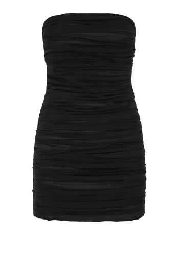 Ambra plisse silk mini dress in black 