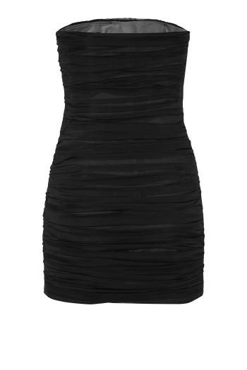 Ambra plisse silk mini dress in black 